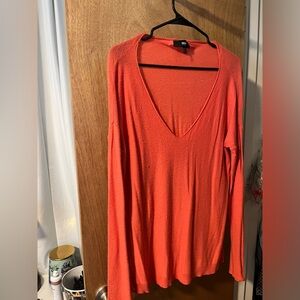 Mossimo Womens Long Sleeve Deep V-Neck Thin Pullover Sweater Orange